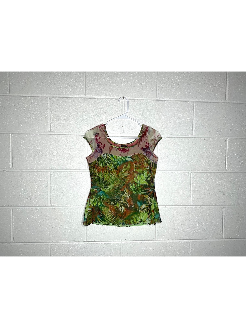 < Y2K ANAC By Kimi Vibrant Mesh Cap Sleeve Top Size Medium > - Picture 2 of 6